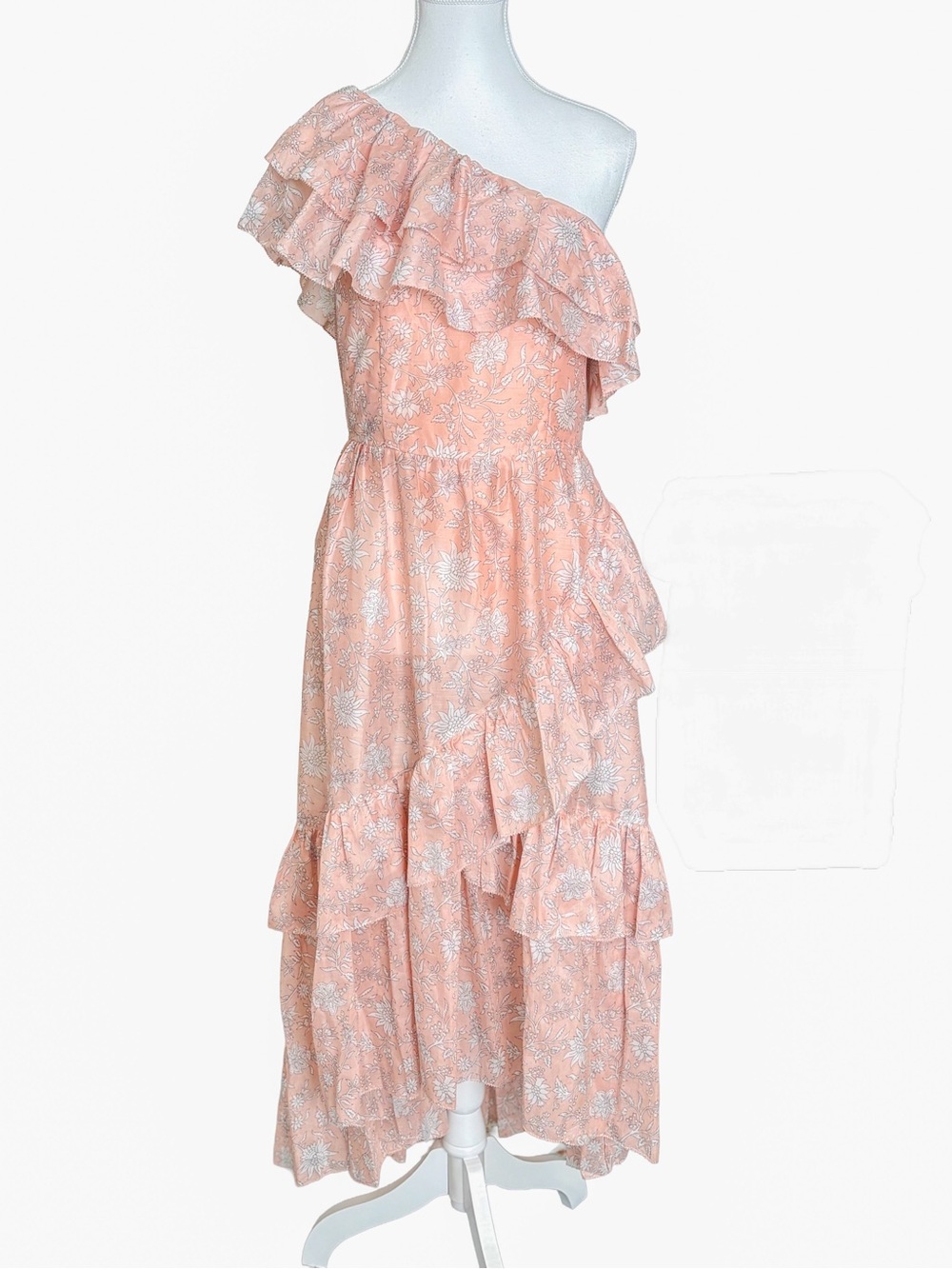 Ulla Johnson Clemente Dress Size 6 Pink Floral One Shoulder Ruffle Midi